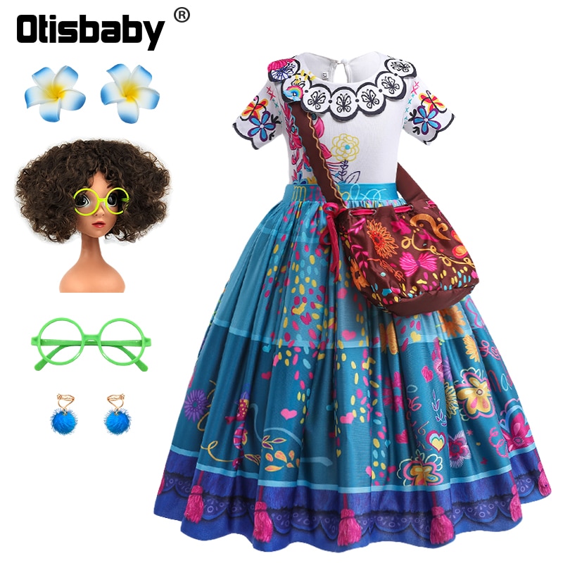 2022 New Flower Fantasia Girls Encanto Dress Children Birthday Party Cartoon Print Holiday Charm Mirabel Party Cosplay Costume
