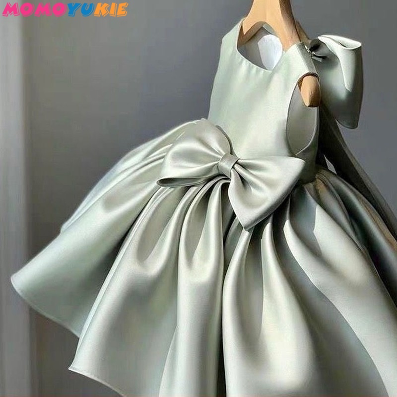 Summer Dresses 1 Bow Princess Sweet Kids Tutu Toddler Birthday Party Newborn Christening Children Baptism Baby Girls Clothes