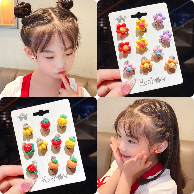 Cute Girls Earrings Ear Clip No Ear Hole Flower Earrings children Jewelry Princess Children Birthday Gifts kids Accessories