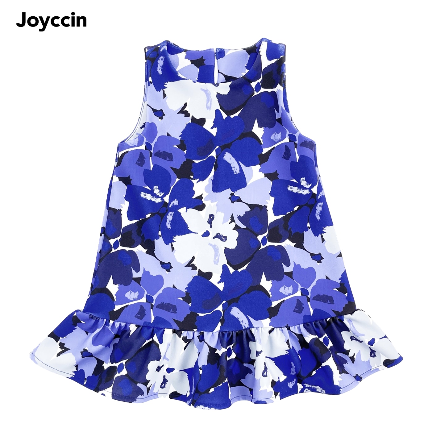 Joyccin Ruffle Hem Dress Summer Geometric Floral Print Sleeveless Princess A-Line Trendy Baby Girl Clothing 2-6 Years