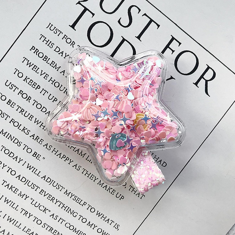 Kids Girls Casual Hairpin, Colorful Quicksand Clear Star/Heart Patchwork Styling Headwear Hair Clip