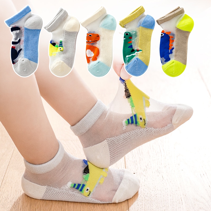 Children's socks summer thin section breathable boys and girls baby Korean cute dinosaur world tide baby glass silk socks