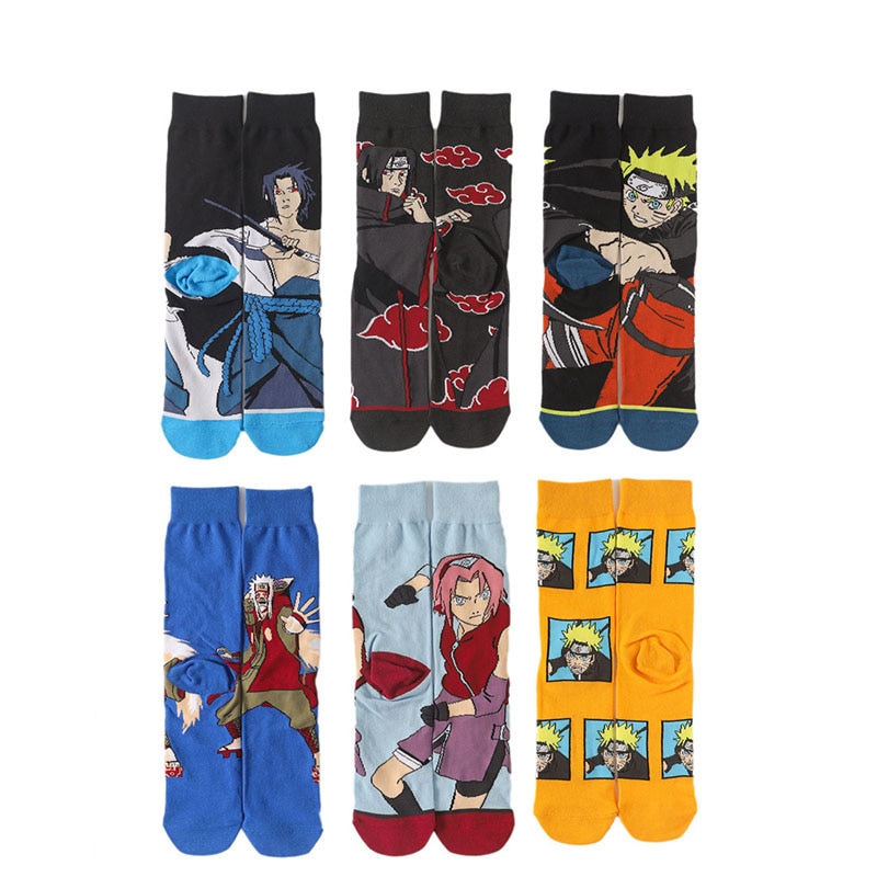 Naruto manga ninja socks cotton cartoon men's socks Haruno Sakura Sasuke Itachi anime characters mid tube socks sports sock