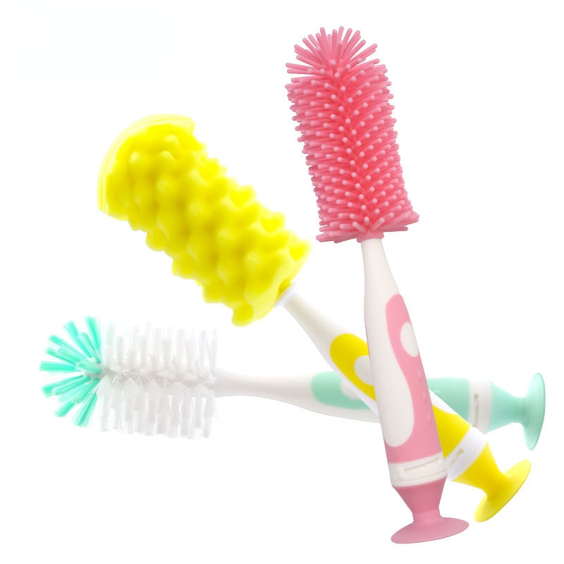 1 Set Silicone Nylon Sponge Bottle Brush 360 Degree Rotation Baby Pacifier Cup Nipple Cleaning Brushes Set Handheld Soft Head