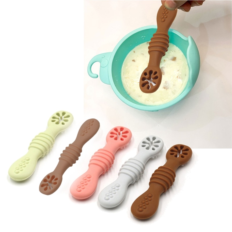 Baby-Led Weaning Silicone Spoon Learning Feeding Scoop Training Utensils Newborn Toddler Tableware