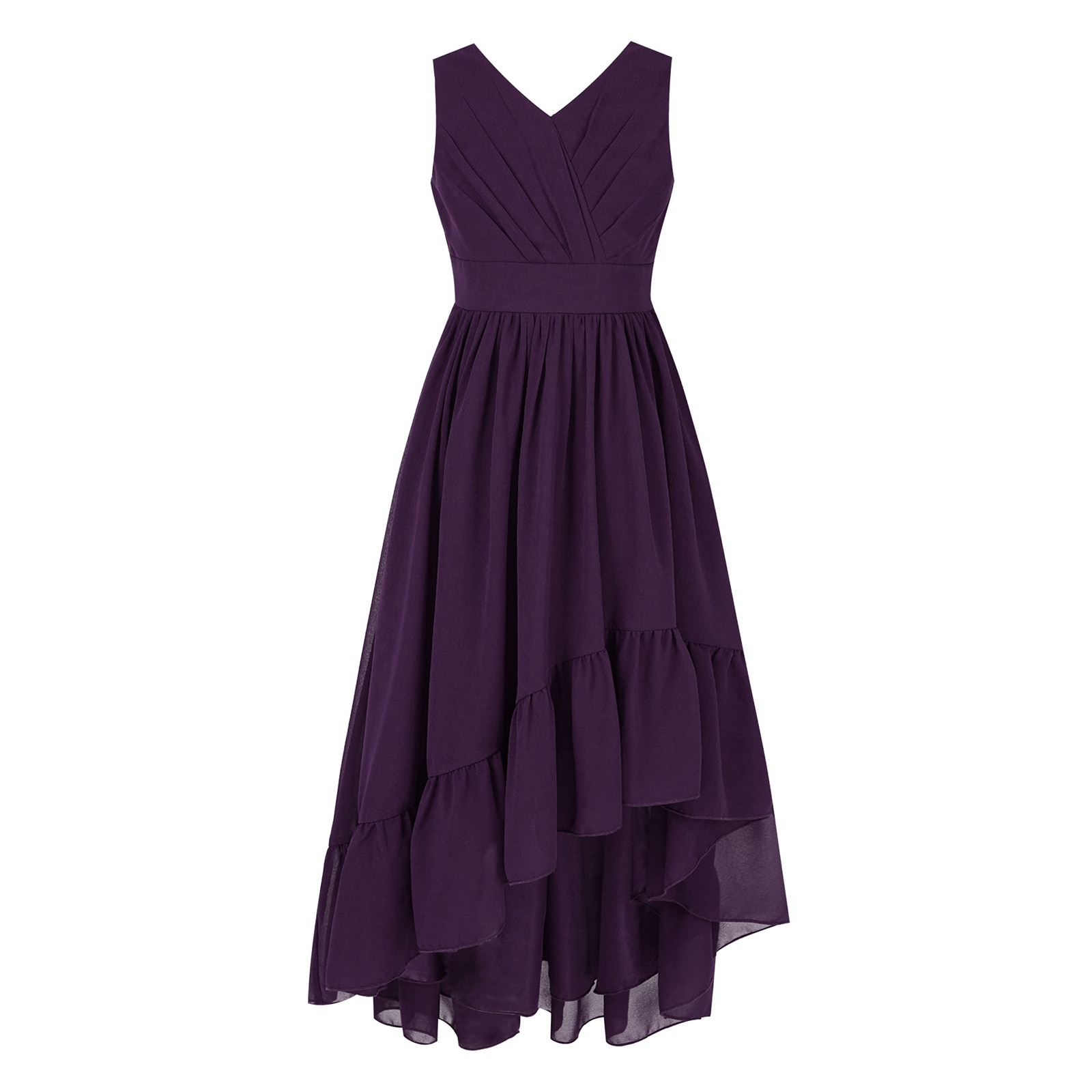 4-16Y Kids Girls Summer Party Dress V Neck Sleeveless Ruffle Hem Chiffon Formal Dresses for Wedding Birthday Prom Pageant