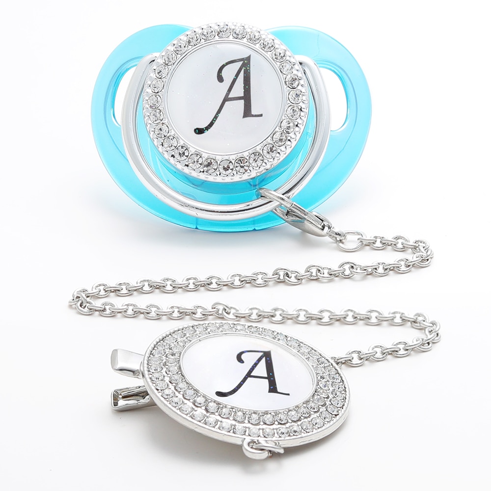 Pacifier Holder Bling New Unique Personalised Pacifi Clip Transparent Blue 26 Letters Initials BPA Free Dummy Baby Gift Chupete
