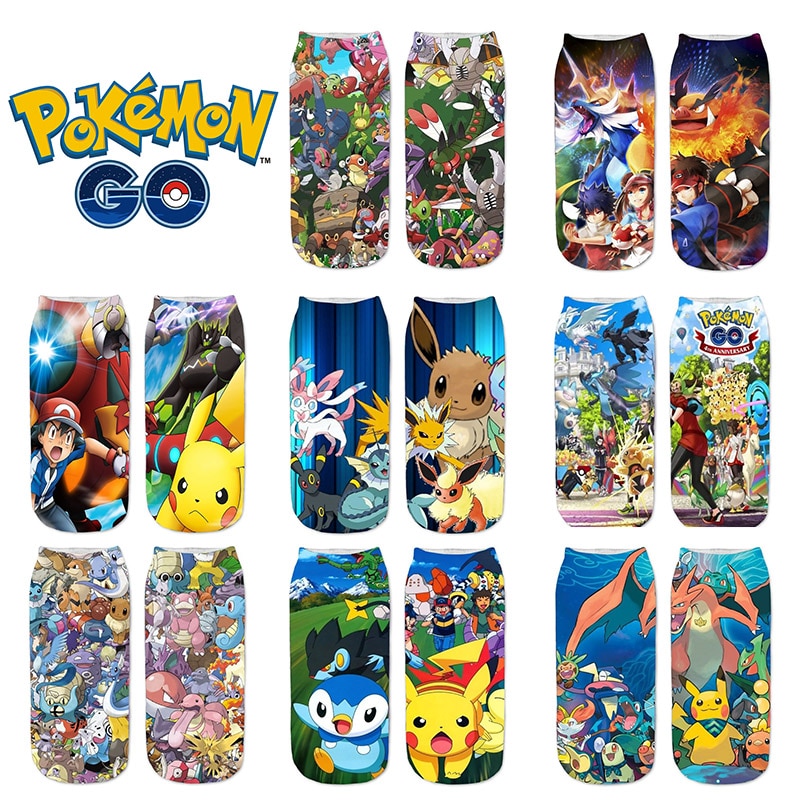Pokemon summer thin women's socks cartoon Pikachu cute boat socks anime creative men's socks casual printed socks