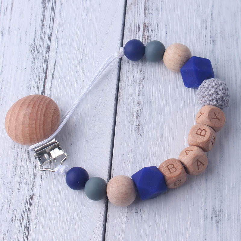 Baby Pacifier Clips Safe Soothing Beech Silicone Wood Nipple Chain Teething Baby Teether Eco-Friendly Dummy Clips Holder