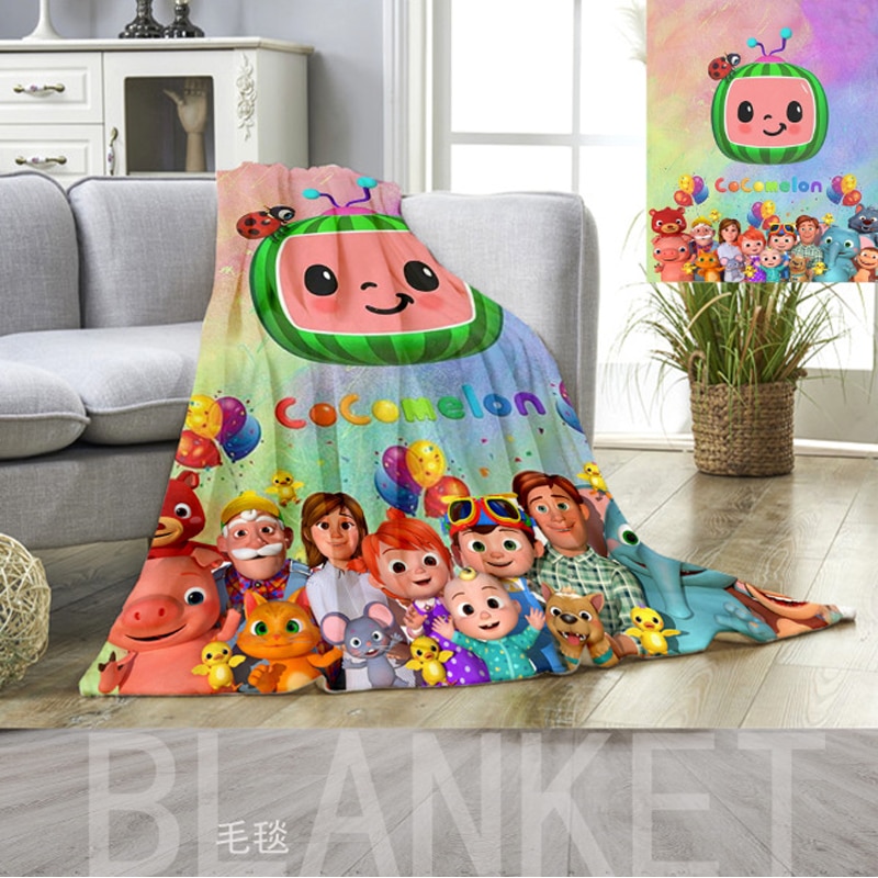 Cartoon Kids Coco melon Blanket JJ 3D Printing Flannel Blankets Bed Sheet Nap Quilt Cover Beddings CoCo Melon Carpet Kids Gift