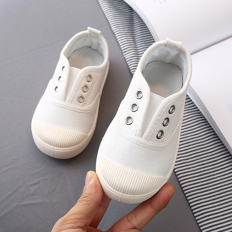 New Canvas Shoes White Soft Bottom Toddler Shoes For Boys Girls Breathable Non-Slip Kids Casual Shoes Slip-On Baby Walking Shoes