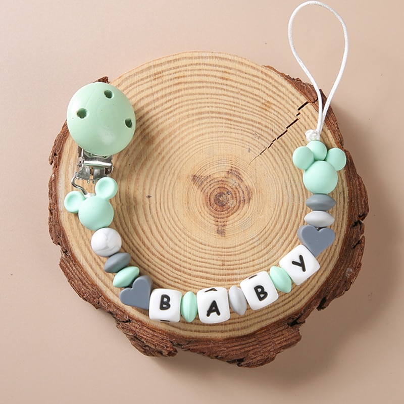 1pc Personalized Baby Silicone Pacifier Chain Handmade Silicone Beads Teether Toys Chew Rattles Toys Baby Birthday Nursing Gift