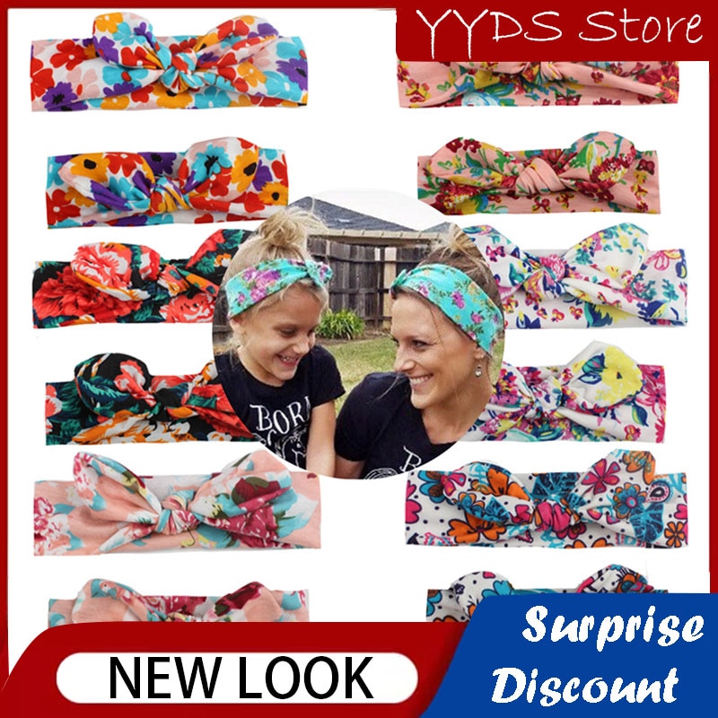 Parent-child Printed Rabbit Ears Hair Accessories Printed Stretch Cotton Headband Children's Adult Flower Hair Accessorie