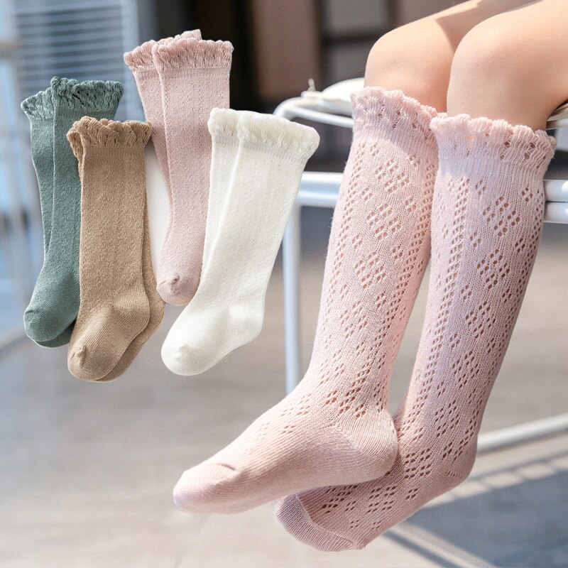 Summer Baby Girls Hollow Out Knee High Socks Breathable Mesh Cotton Princess Long Sock Spanish Style Thin Socks For 0-3 Yrs