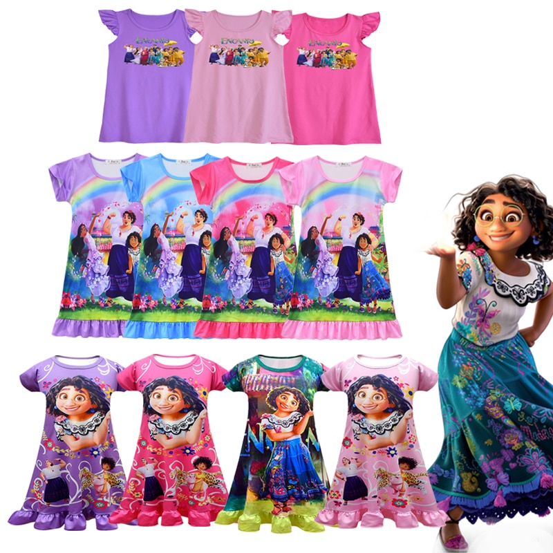 Disney Encanto Mirabel Kids Princess Dresses For Girls Cartoon Print Summer Costume Toddler Children Pajamas Clothes Nightgown