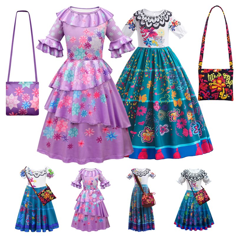 2023 Encanto Madrigal Cosplay Costume Cartoon Fancy Princess Dress For Girls Halloween Carnival Party Dresses Mirabel Clothes