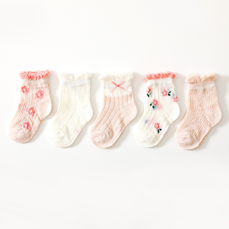 5 Pairs/lot Children's Socks Breathable and Comfortable Jacquard Children's Mid-tube Socks Mesh Combed Cotton Thin Gir