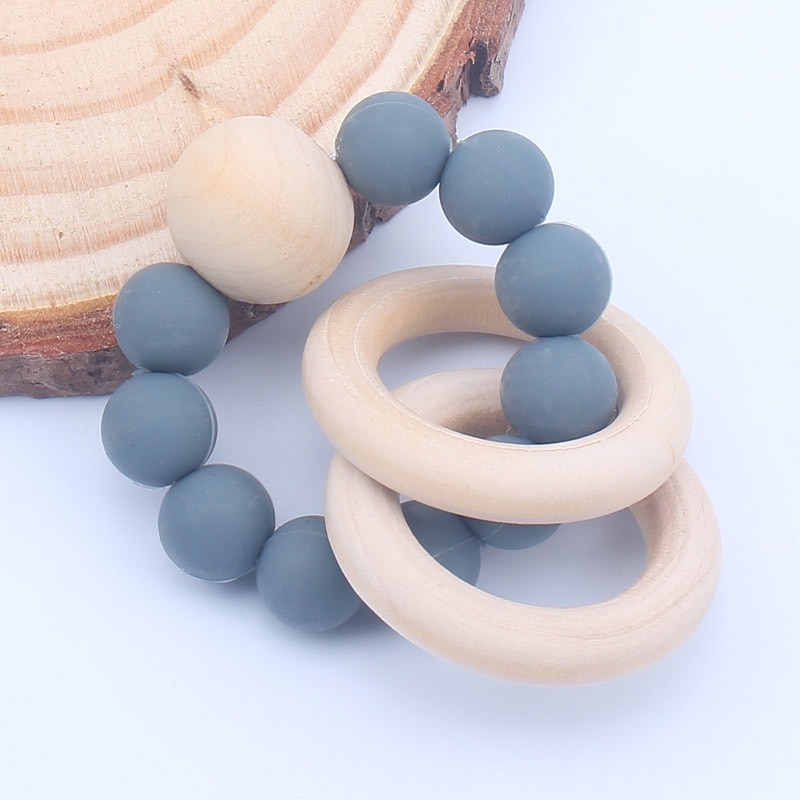 Wooden Teether Baby Nursing Bracelets Silicone Teether Teething Wood Rattles Toys Baby Teether Bracelets Nursing Toys Gift