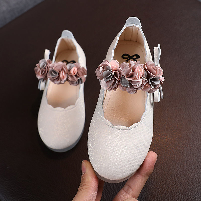 Chic Princess Leather Shoes Vivid Flowers Sparkle Party Shoes School Kids Dance Shoes For Girls Mary Janes Fashion PU Baby Flats