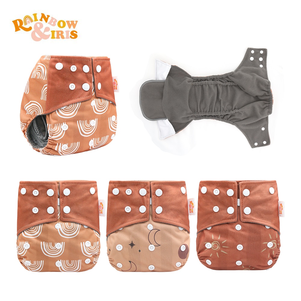 Rainbo&Iris Neutral Series Bamboo Charcoal Baby Cloth Diaper with Double Gussets One Size Fit All