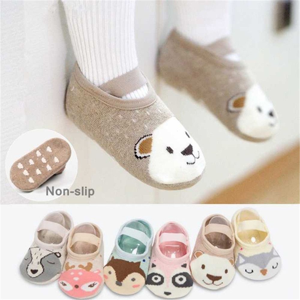 1 Pair Cute Cartoon Non-slip Cotton Toddler Floor Socks Animal pattern First Walker Shoes for Newborns Comfort Soft Baby Socks