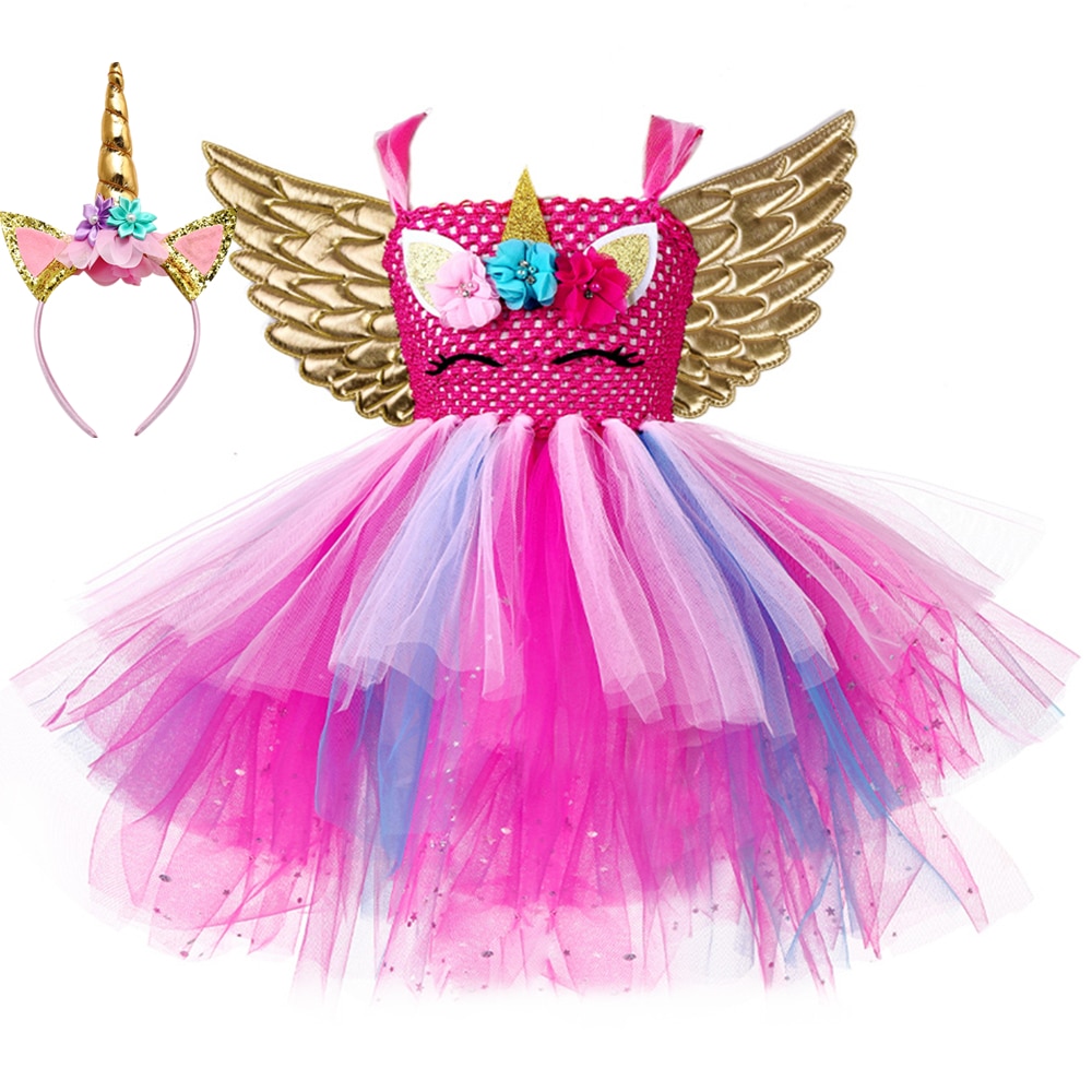Girls Unicorn Princess Tutu Dress Sparkle Stars Flowers Baby Girl Birthday Party Tulle Dresses Kids Halloween Cosplay Costumes