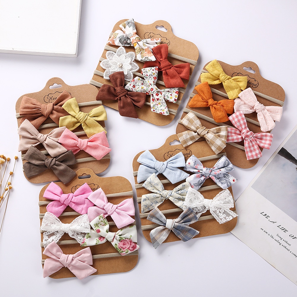 5Pcs/Set Baby Headband Bows For Girls Headbands Children Elastic Hair Bands New Born Hairband Soft Toddler Cute Accessories