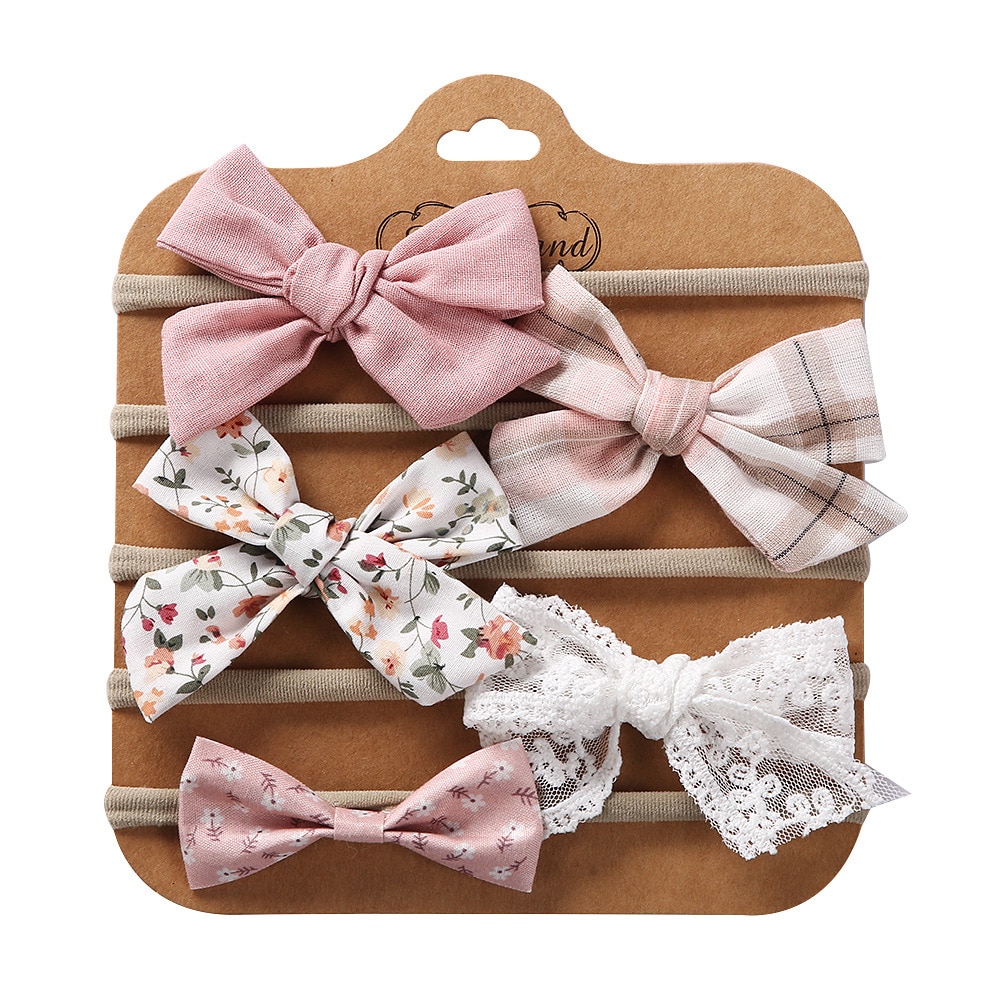 5Pcs/Set Baby Headbands Soft Cotton Bows Nylon Bands for Children Girls Elastic Hairband Newborn Hair Accessories Dropshipping