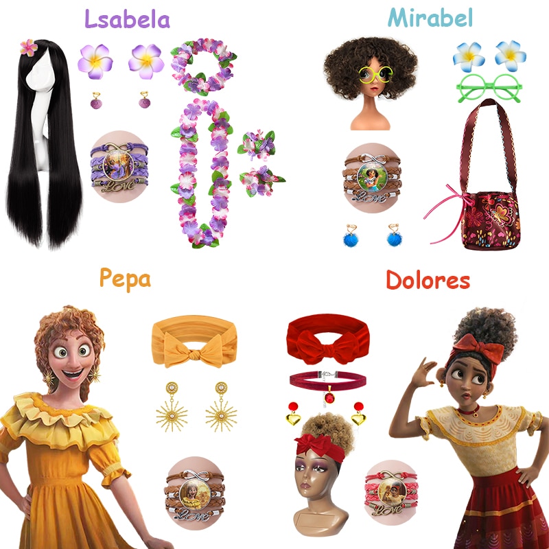 Halloween Children Coaplay Kids Encanto Accessories Christmas Charm Girls Birthday Party Masquerade Isabela Mirabel Wig Headband