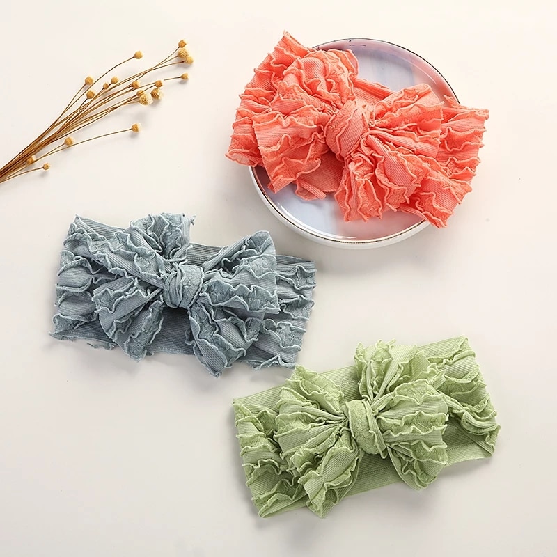 Baby Girls bows Headband kids Turban Lace Pleated Band Bandages For Kids Newborn Headbands Handmade Child hair bows Accessories