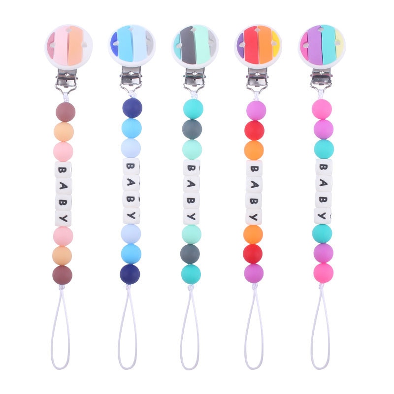 Silicone Baby Pacifier Clip Chain Personalized Name Dummy Holder For Nipples Clips Teething Beads Baby Birthday Shower Gift