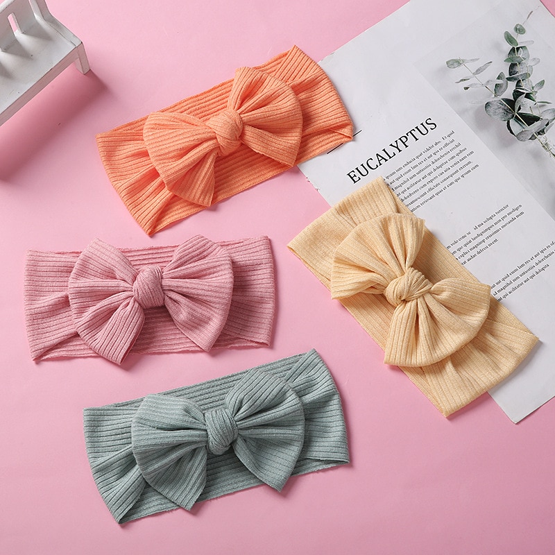 23 Colors Solid Color Bowknot Baby Headband Knitted Bow Hairband Kids Hair Accessories Hairbow Headwrap Headbands Elastic Turban