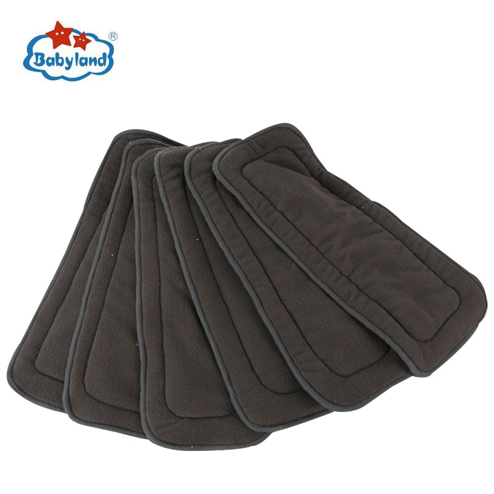 Babyland 6pcs/Lot Fiver Layers Absorbents Bamboo Charcoal Diaper Inserts Pocket Cloth Diaper Cover Wraps Nappy Boosters Liners