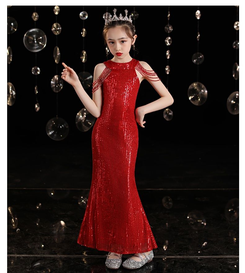 Girl mermaid dress Kids Elegant bridesmaid wedding dress Sequins Children Party Evening Gown ceremony Prom cocktail Girls frock