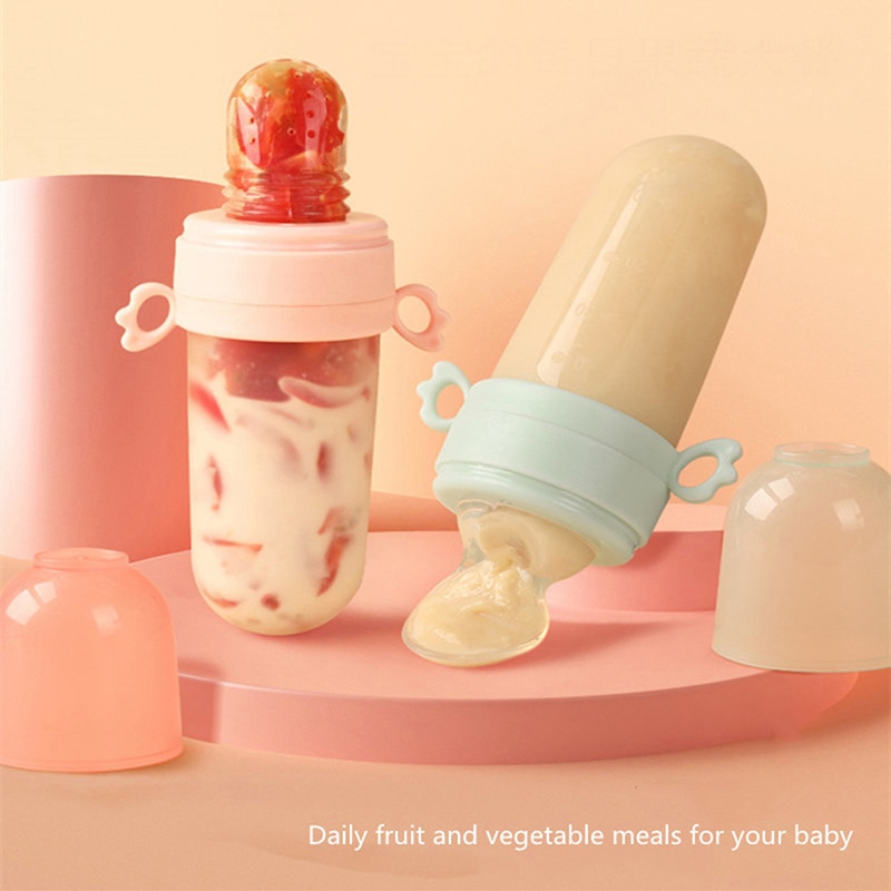 Baby Feeding Bottle + Teether Baby Silicone Rice Paste Cereal Feeding Squeeze Bottle Spoon Feeder for Newborn Child Utensils
