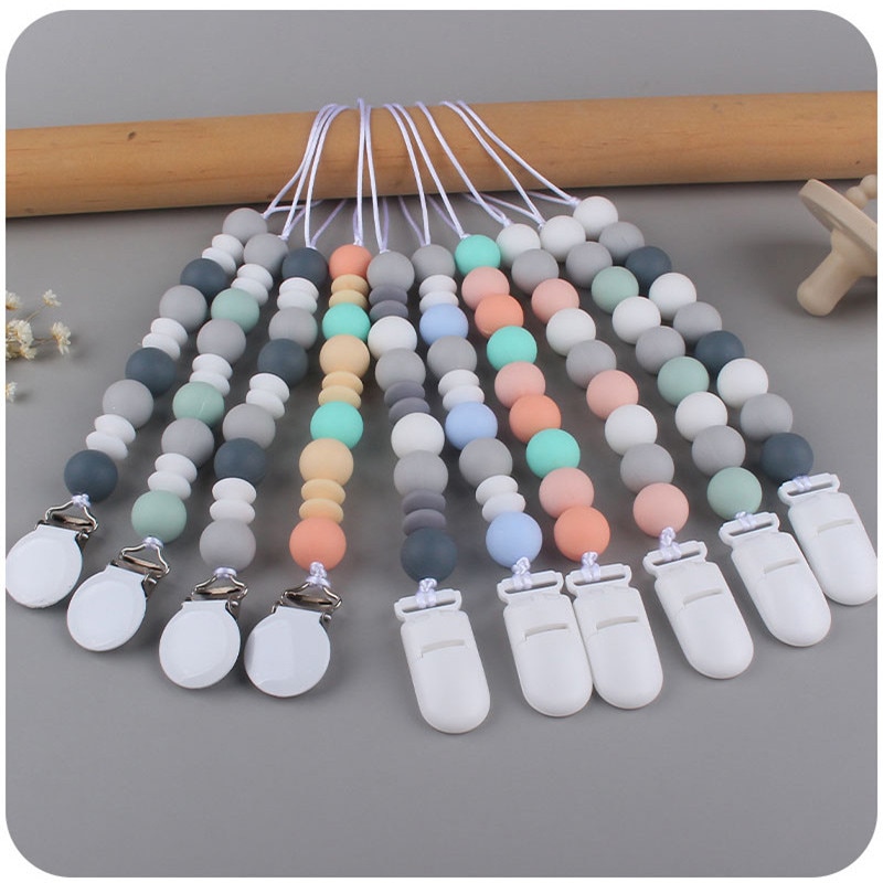 2Pcs Silicone Pacifier Clip Abacus Beads Pendant Babi Pacifier Chains Baby Boy Girl Dummy Feeding White Metal Clip Soother Chain