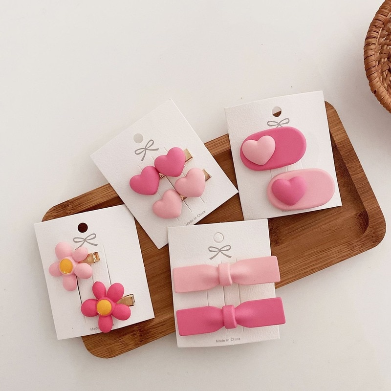 New Korean Hot Sale Hairpin Multiple Candy Color Children Floral Heart-shaped Clips Cute Sweet Girl Kids Hair Clips Headwear