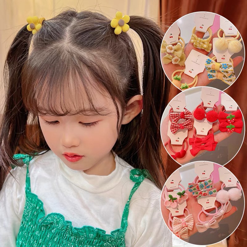 5 Pair/set Cartoon Elastic Hair Bands For Girls Baby Hair Accessories Cute Hair Ties Children Hair Ring Head Rope Hair Wear