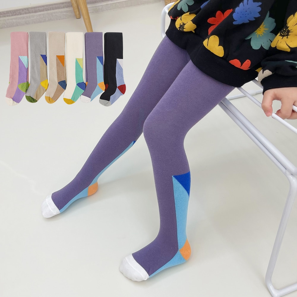 1-9Yrs Children Spring/Autumn Tights & Stockings Solid Color Geometric Cotton Girls Pantyhose Kids Infant Knitted Collant Ti