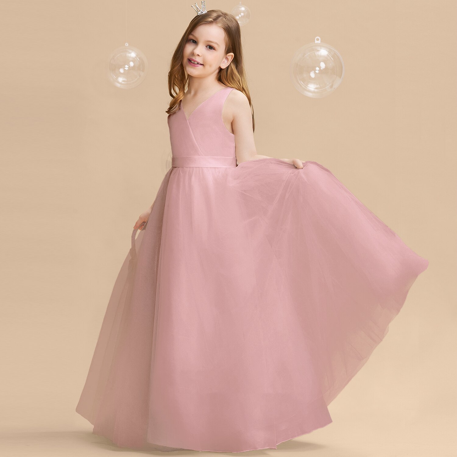 Girls Pink Dress Teen Girl Formal Prom Long Robe Clothing Kids Bridesmild Wedding Ceremony Bow Vestidos Fluffy Dress For Girls