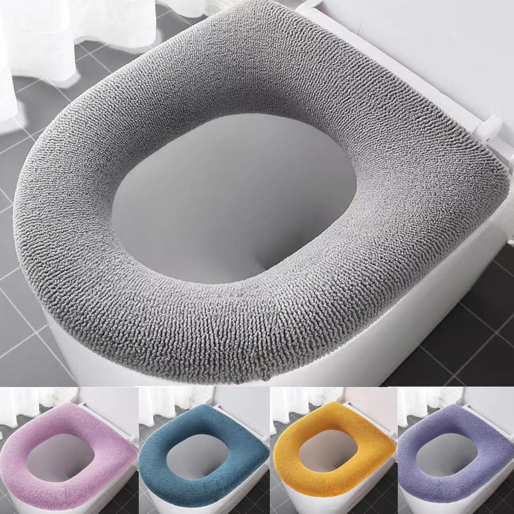 1Pc Winter Warm Toilet Seat Cover Closestool Mat Washable O-shape Pad Bathroom Accessories Knitting Pure Color Soft Bidet Cover