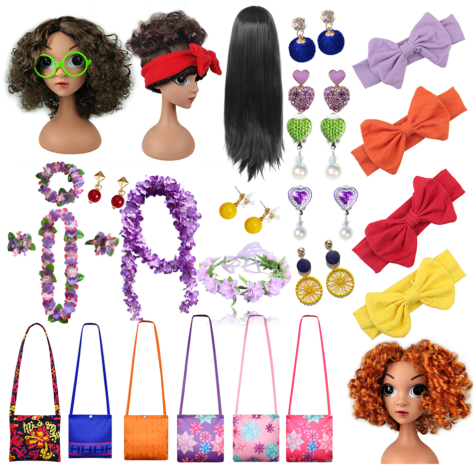 Encanto Mirabel Isabella Cosplay Sets Handbags Wreath Headwear Wig Glasses Earring Pendant Kids Halloween Christmas Party Gifts