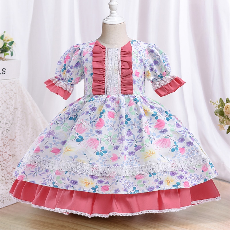 Summer Lolita Girls Dress Infant Dress Floral Princess Dress Cute Bow Children's Clothing Kids Dresses for Girls