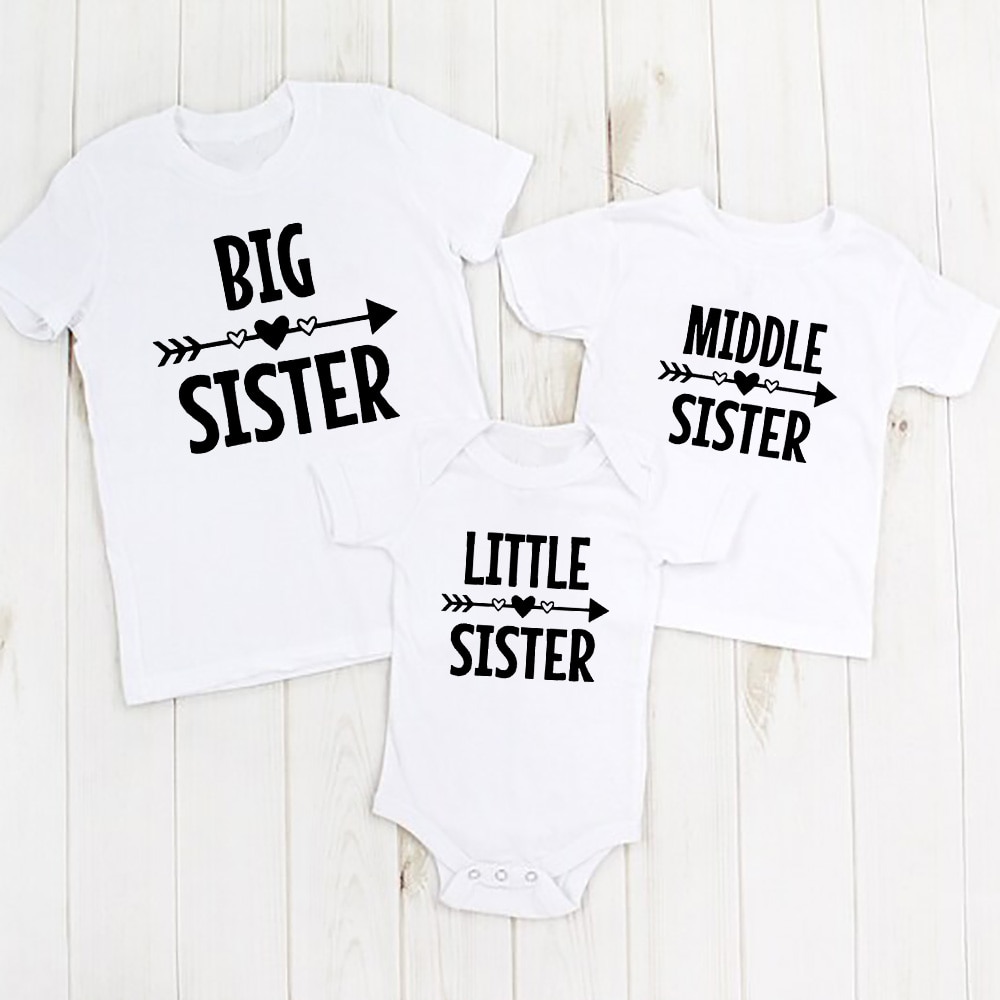 Sibling Matching T-shirts Big Middle Little Sister Shirts Family Matching Outfits Kids Tops Baby Bodysuits Baby Announcement Tee