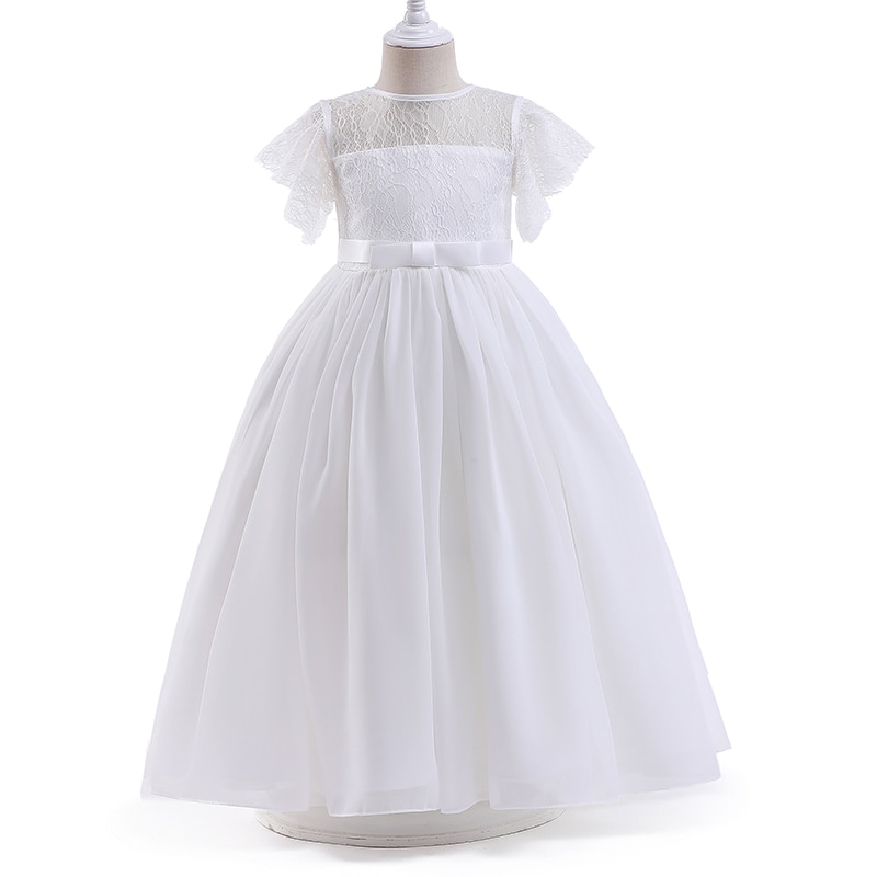 White Lace Long Dress for Communion Ball Gown Birthday Princess Girls Wedding Bridesmaid Dress Children Clothing