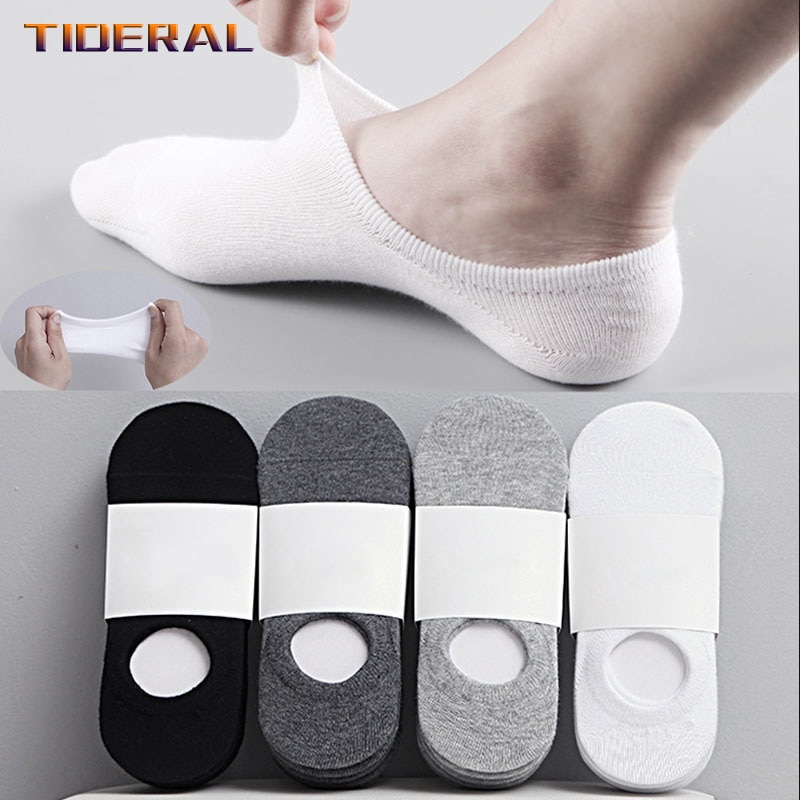 5 Pairs Men's Invisible Socks Slippers Cotton Silicone Non-slip Summer No-show Male Ankle Socks Casual Breathable Thin Boat