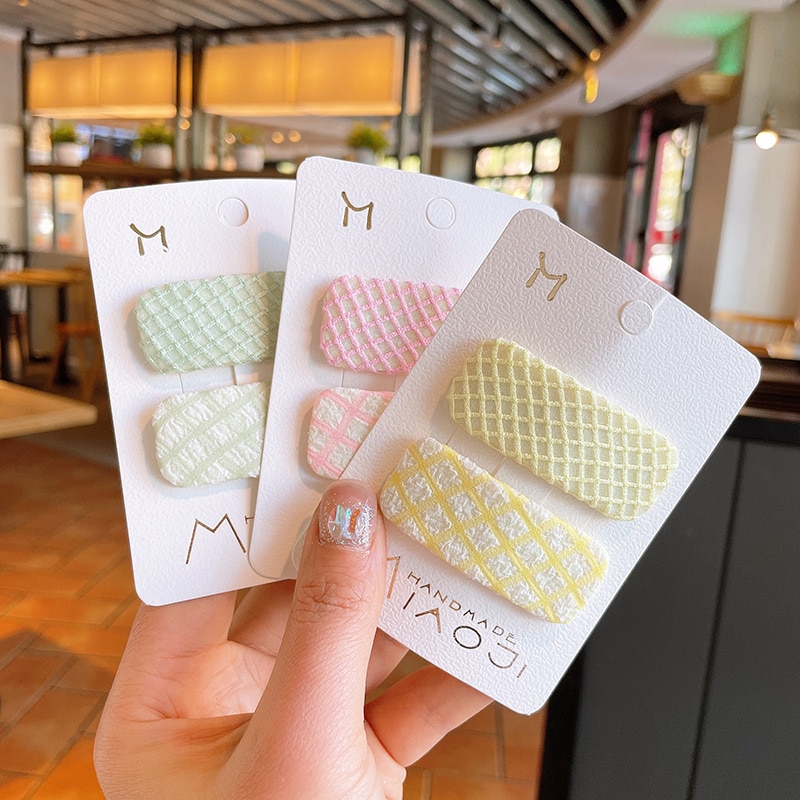 Korean Children's Hair Accessories Hairpin Sweet Macaron Plaid BB Clip Hair Clip Girl Bobby Pins Hair Edge Clip Jewelry Gif