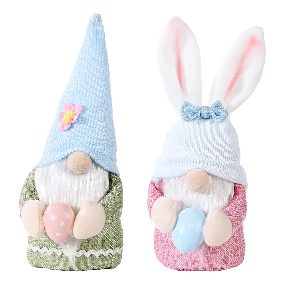 New Easter Bunny Holding Egg Doll Ornament Pink Rabbit Ears Doll Boy Girl Gift