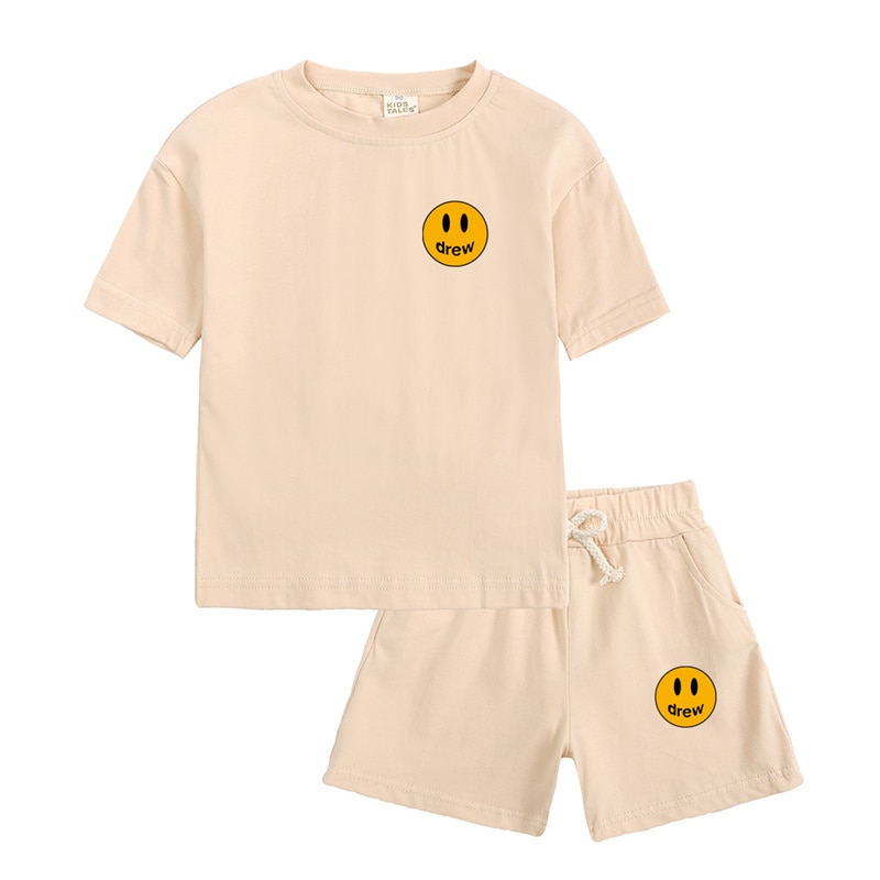 DREW Toddler Boys Girls Summer Sport Clothes Kids Print Cotton Casual Crewneck Short Sleeve T-Shirt + Shorts Children Outfits