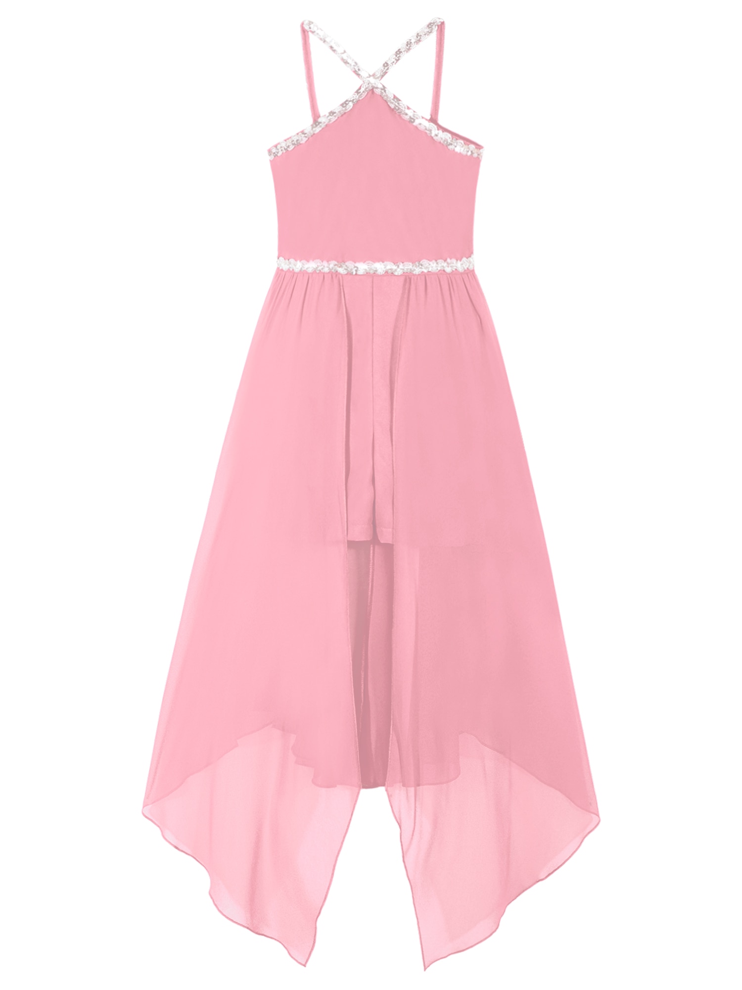 Kids Girls Shiny Sequin Trim Rompers Sleeveless Semi-Fixed Chiffon Layer Party Romper Dress For Dancing Birthday